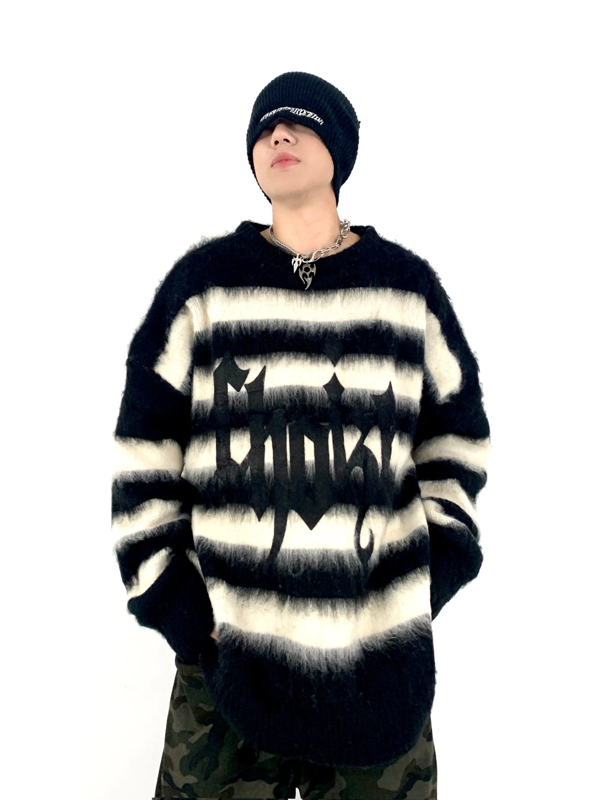 Hip Hop Striped Oversized Sweater Mens Autumn Winter Punk O-neck Long Sleeve Pullover Streetwear Casual Loose Sweaters Clothing Street King Limited