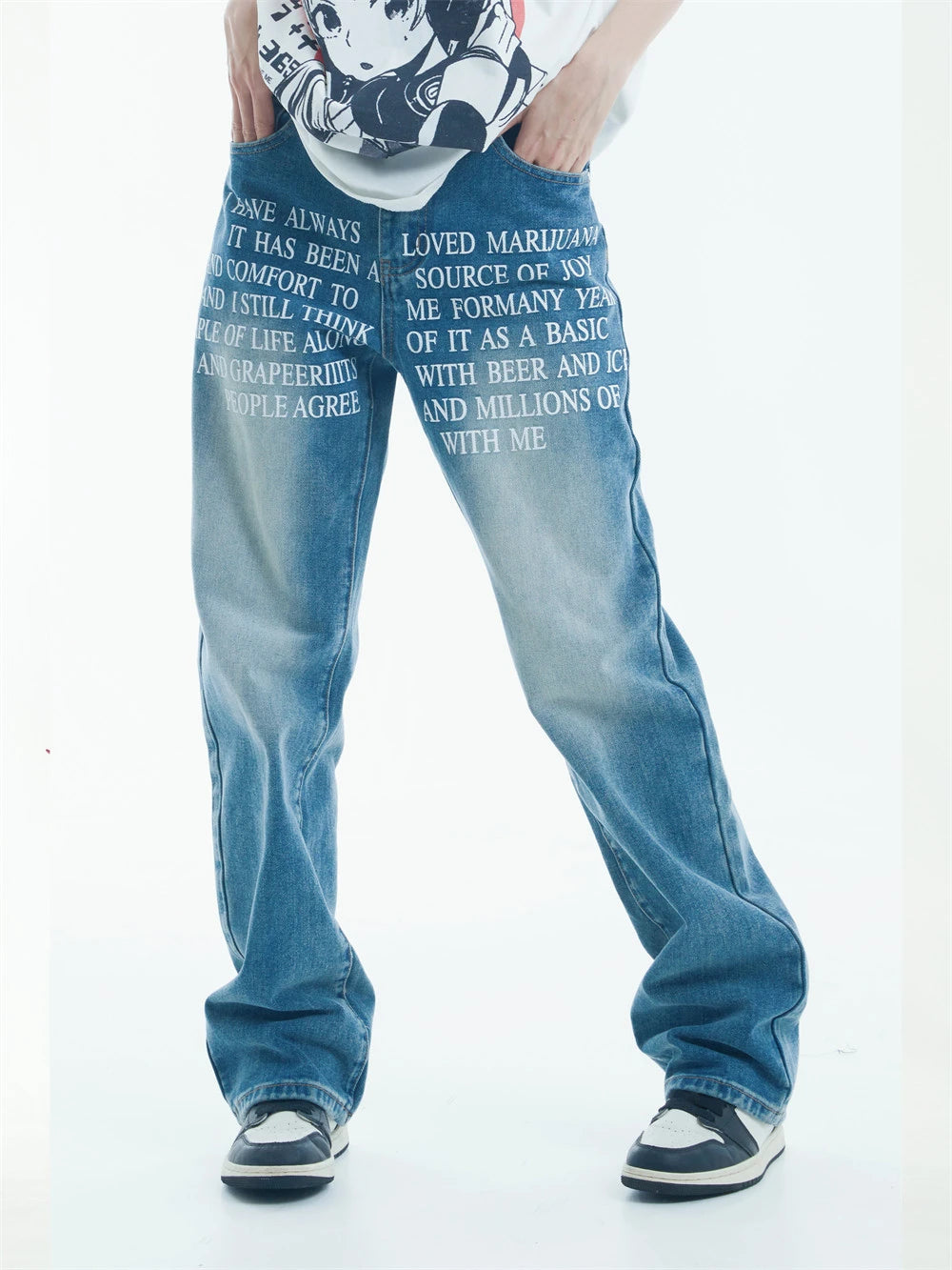 blue baggy jeans men letter printed straight denim pants fashion jeans male streetwear hip hop y2k loose trousers unique jeans style 4080