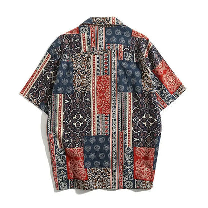 Korean Hawaiian Cuban collar retro printed shirt men American handsome simple casual versatile loose beach short-sleeved shirt Street King Limited