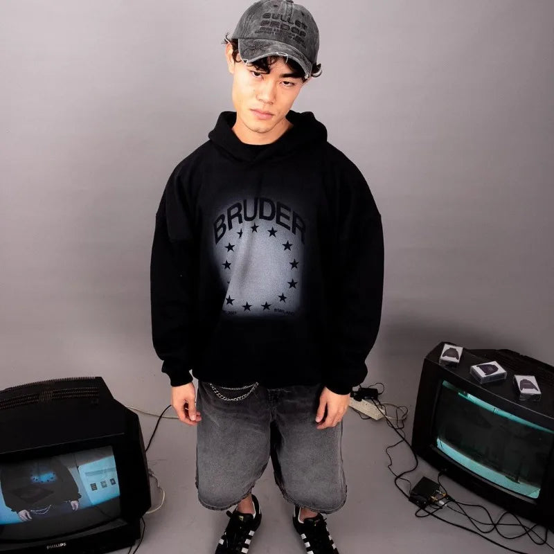 Y2k American Hip-hop Rock Dark Style Oversized Hoodie Men Street Harajuku Retro Casual All-match Zipper Sweatshirt Women Street King Limited