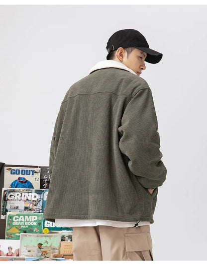 fashion men lamb fleece polo collar cotton padded coat winter embroidery loose thicken warm corduroy wadded jacket male outwear unique default style 6045