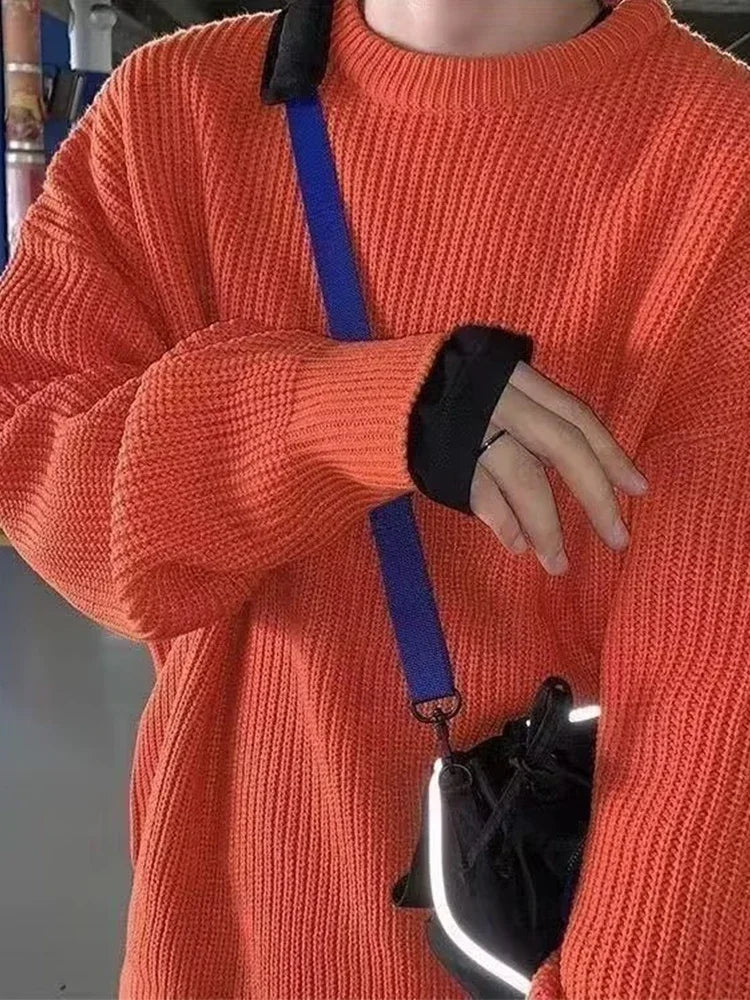 2023 Autumn Crew Neck Solid Color Pullover Sweaters For Men Casual Y2K Knitted Sweater High Street Fashion Jumpers Hombre Street King Limited
