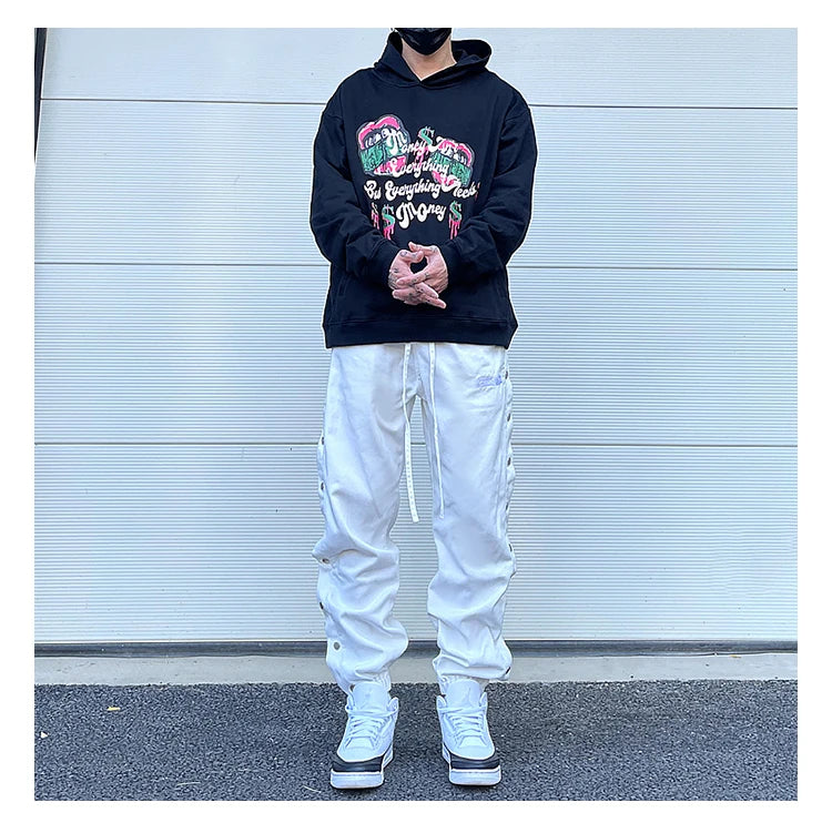 washed distressed denim sweatpant cashew flower patchwork oversized splice buckle jogging jeans casual button baggy men clothing unique joggers style 3335