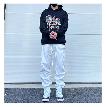 washed distressed denim sweatpant cashew flower patchwork oversized splice buckle jogging jeans casual button baggy men clothing unique joggers style 3335