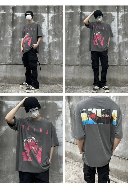 24ss Summer Vintage Retro Anime Printing High-Street T-Shirt Tops Street King Limited