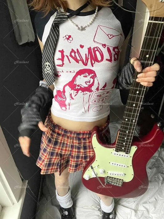 Kawaii Graphic Women Crop Tops Harajuku baby tee Y2K Goth Short Sleeve Streetwear Print Clothes T-shirt emo scene Vintage Grunge Street King Limited