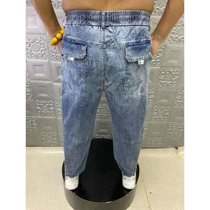 Summer Thin Loose Wide-leg Men Jeans Soft Lyocell Elastic Fashion Casual Straight Drawstring Denim Trousers Black Blue Gray Street King Limited