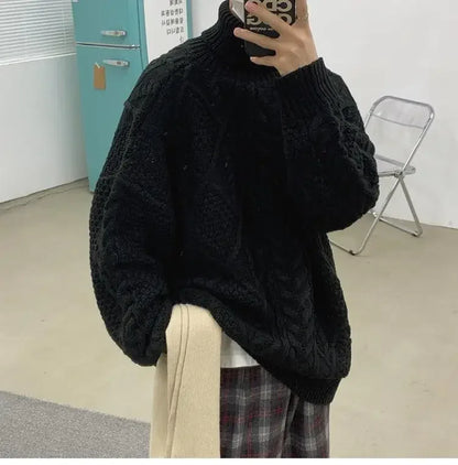 Retro turtleneck sweater for men in autumn and winter loose and versatile high street sweater trendy brand ins casual jacket top Street King Limited