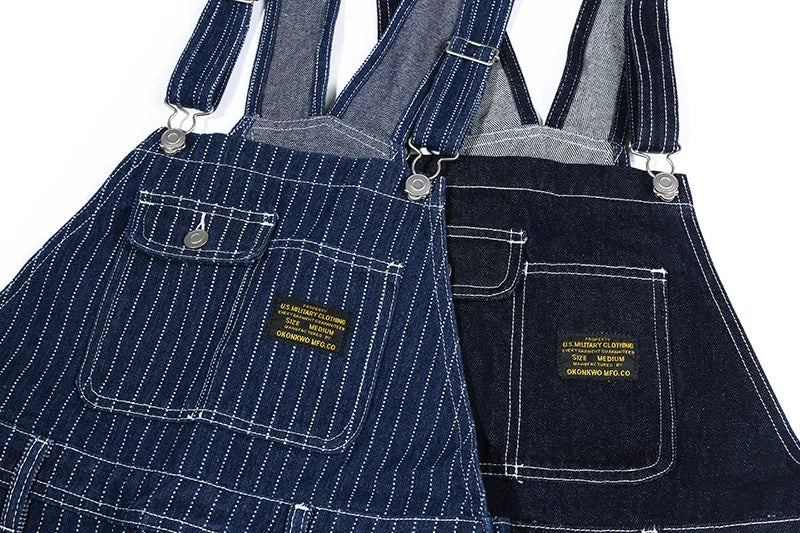 Retro Primary Denim Overalls Jeans For Men Amekaji Suspenders American Homme Original Vintage Style Jeans Street King Limited