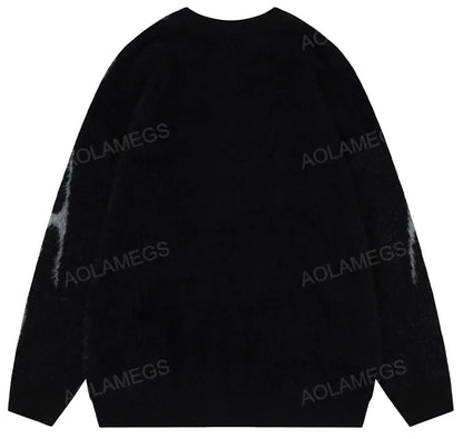 Men Sweater Harajuku High Street Winter Warm Knitted Coat Oversized Thorn Pattern Top Loose Gothic Punk Pullover Street King Limited