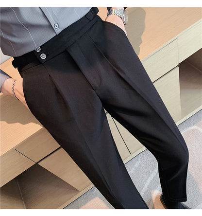 2024 High Quality Business Casual Draped High-waist Trousers Men Solid Color Formal Pants Male Formal Office Social Suit Pants Street King Limited