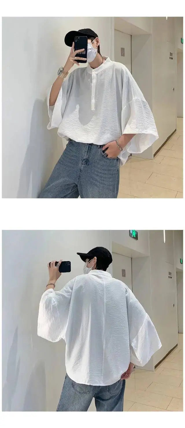 Summer Short Sleeved Shirt Men Oversized Fashion Black White Shirt Men Streetwear Korean Loose Pullover Shirt Mens Casual Shirts Street King Limited