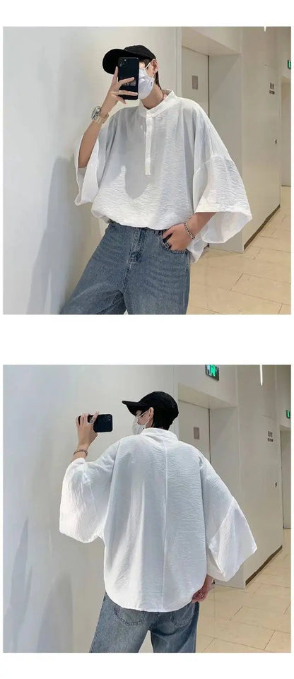 Summer Short Sleeved Shirt Men Oversized Fashion Black White Shirt Men Streetwear Korean Loose Pullover Shirt Mens Casual Shirts Street King Limited