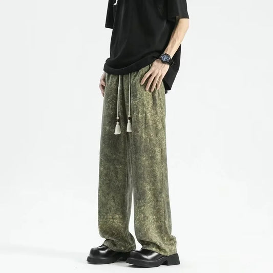 2024 goth tie dye corduroy pants mens autumn baggy wide leg straight casual trousers women drawstring hip hop y2k sweatpants urban active pants