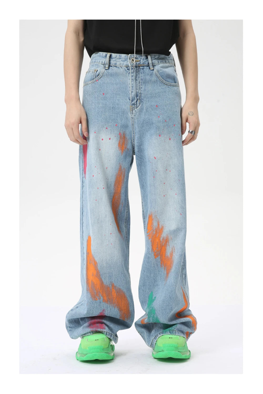 vintage graffiti baggy jeans mens streetwear hip hop loose blue denim pants hi street luxury designer jeans trousers man unique jeans style 45