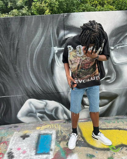 American fashion gothic punk letter pattern oversized T-shirt men's Y2K streetwear Harajuku loose round neck short sleeved shirt Street King Limited