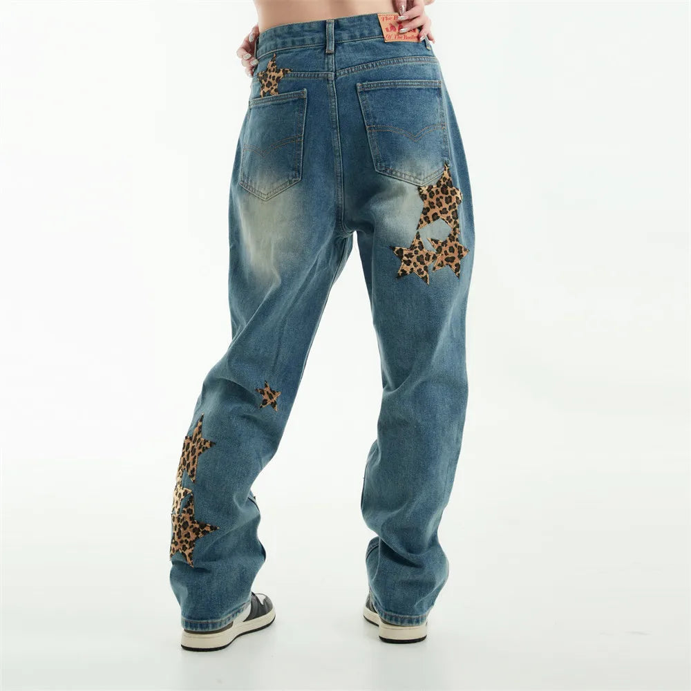 black baggy jeans men star patchwork straight denim pants fashion jeans male streetwear hip hop y2k loose trousers unique jeans style 4881