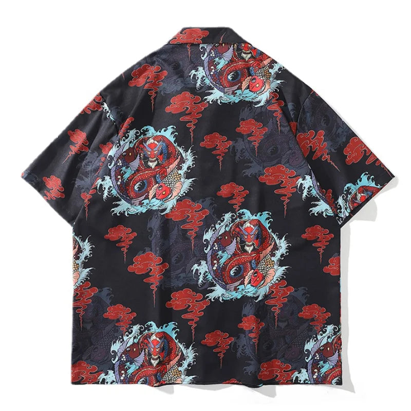Streetwear Dragon Print Hawaiian Shirt Mens Hip Hop Harajuku Streetwear Button Up Dragon Print Hawaiian Shirt Mens Hip Hop Harajuku Streetwear Button Up Beach Shirt Chinese Style Short Sleeve Casual Tops Shirt Fashion Sweater Jacket With Graphic Design For Men