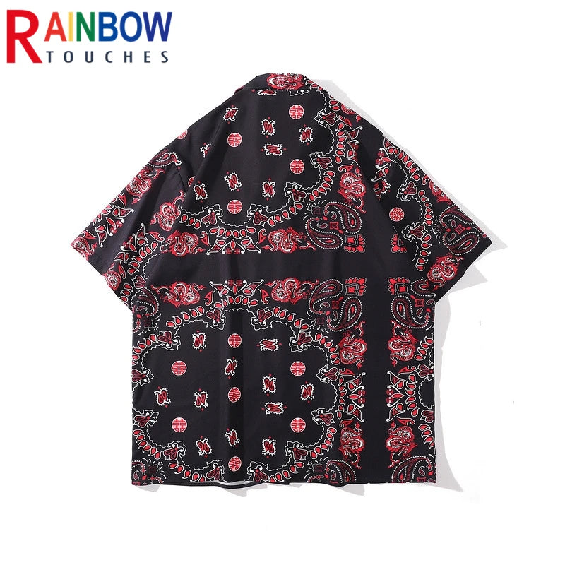 Rainbowtouches Unisex Summer Fresh Style Crane Digital Printing Comfortable  PrintingPolyester Casual Hawaii Street Wear Shirts Street King Limited