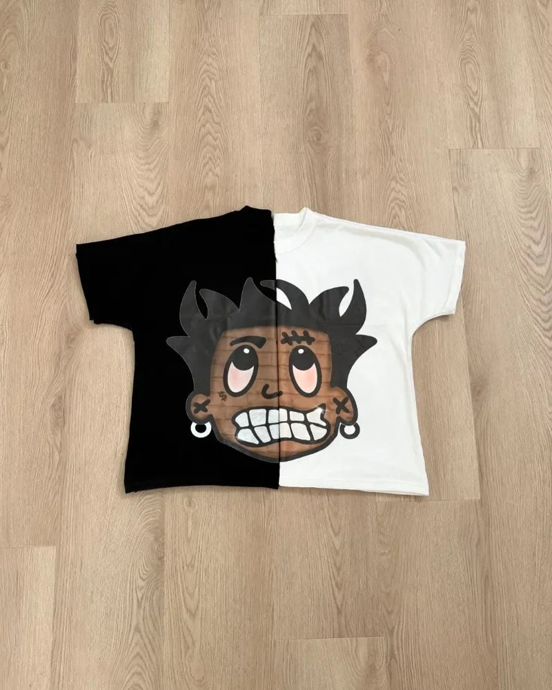 2024 High Street Hip-hop Retro Anime Print Short-sleeved Summer Street Cotton Round Neck Top Men Y2k Casual Oversized T-shirt Street King Limited