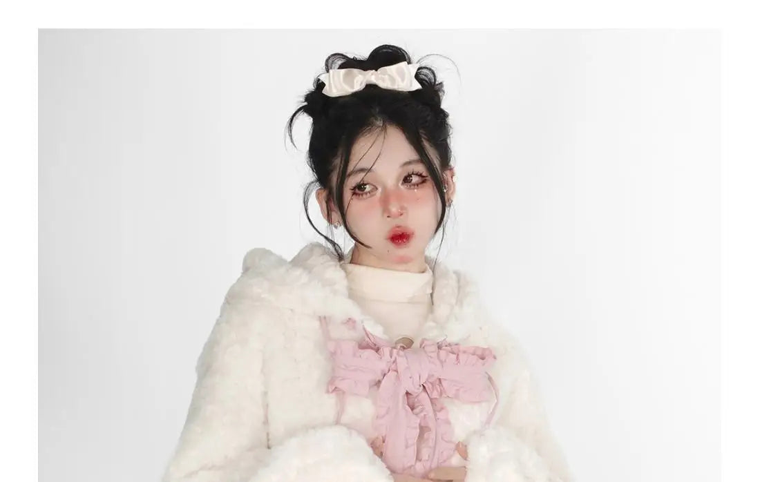 Harajuku Little WildCat Hoodies Women Bodysuit Black Tie Bowknot Cute Loose Goth Coat Y2k Style Kawaii Winter Clothes Women Street King Limited