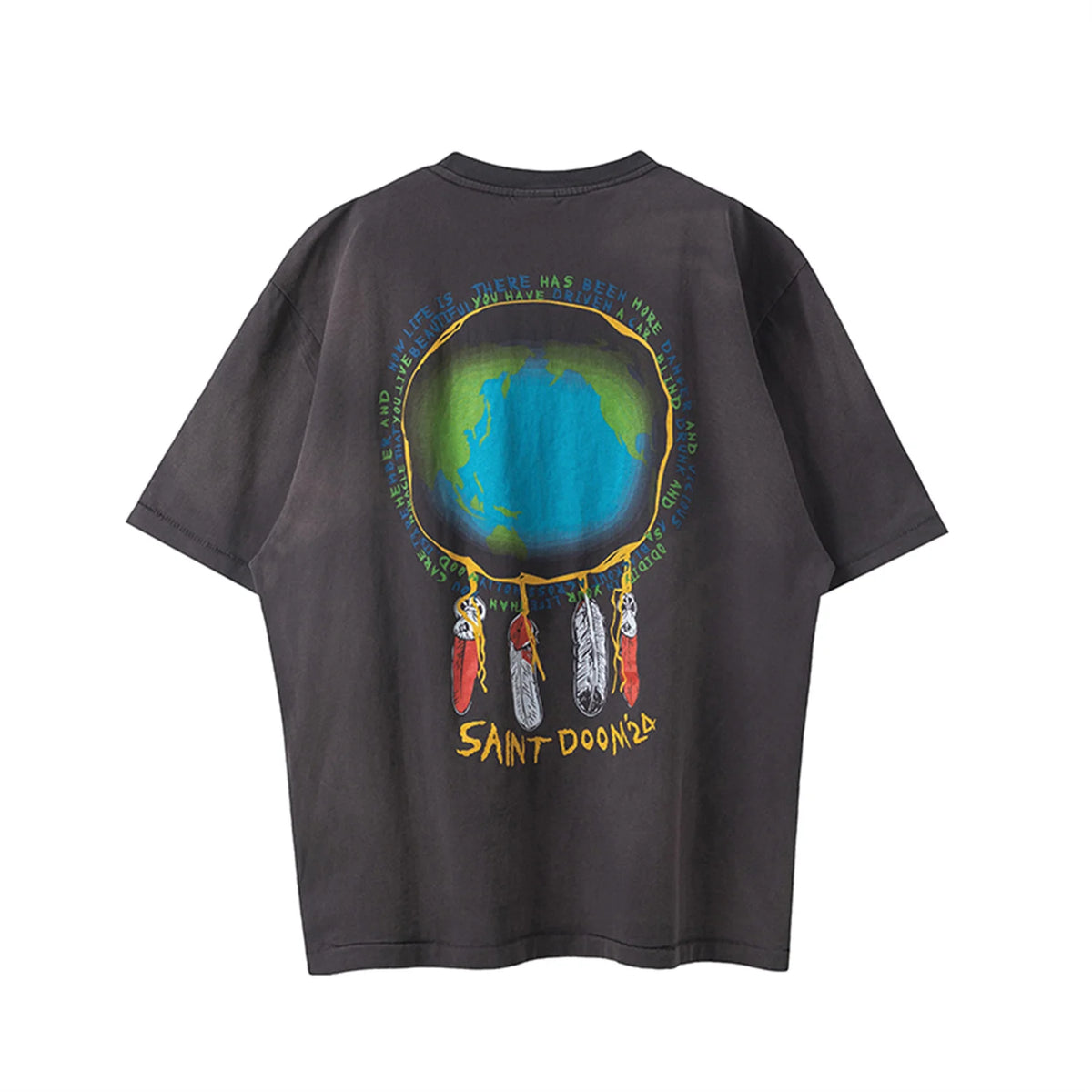Vintage Retro 24ss Print High-Street Old School Distressed Cotton Tops T-Shirt For Summer Street King Limited