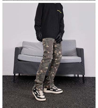 mens hip hop streetwear denim pants fashion camouflage pants 2023 harajuku cotton zipper joggers slim fit jeans trousers pants unique joggers style 1711