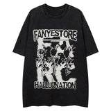 Men T-Shirt Letter Rose Printed Short Sleeved Tshirt American Retro Distressed Couple Tops Hip Hop Streetwear Summer Tees Street King Limited