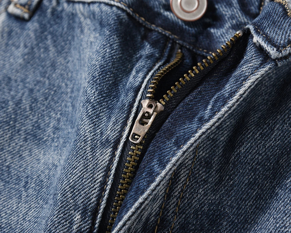 Contrast Color Hole Washed Blue Jeans for Men Streetwear Loose Ripped Flare Pants Frayed Retro Casual Oversized Denim Trousers Street King Limited