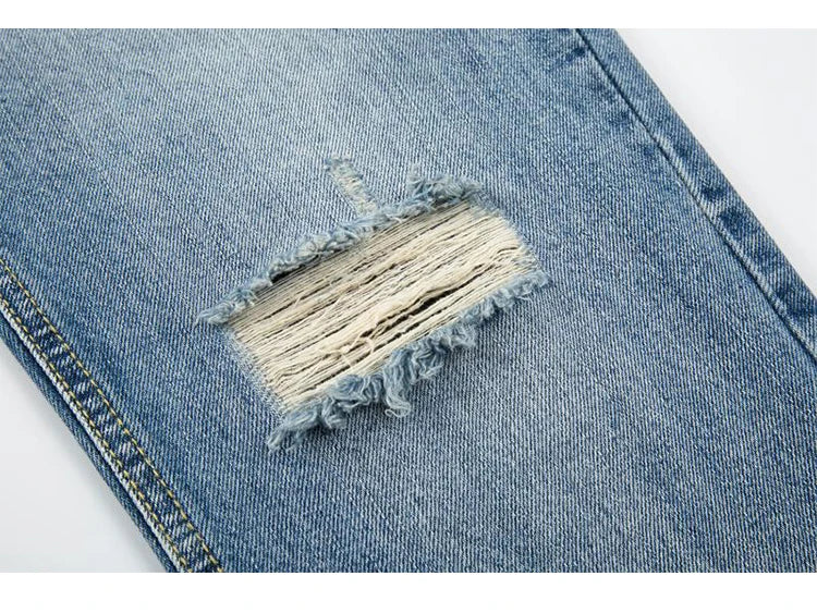 fashion ripped destroied jeans trousers distressed biker jeans with stars high street slim pants joggers denim jeans for men unique joggers style 2254