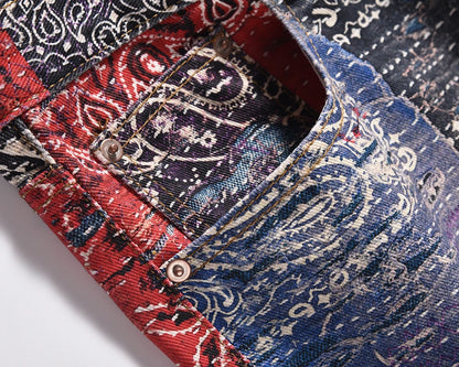 hip hop distressed paisley patchwork baggy jeans pants for men straight y2k ripped casual cargos oversized denim trousers unique cargo style 122