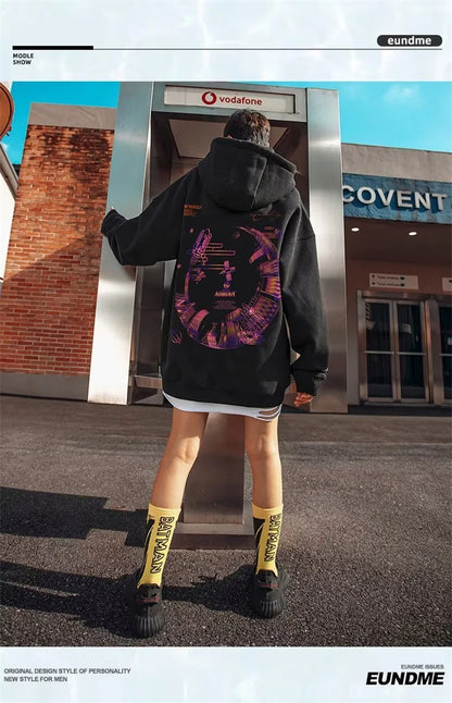 High Street Graffiti Graphic Hoodie Mens Loose Fleece Hoodies Harajuku Hip Hop Oversize Casual Hooded Sweatshirts Y2K Clothes Street King Limited