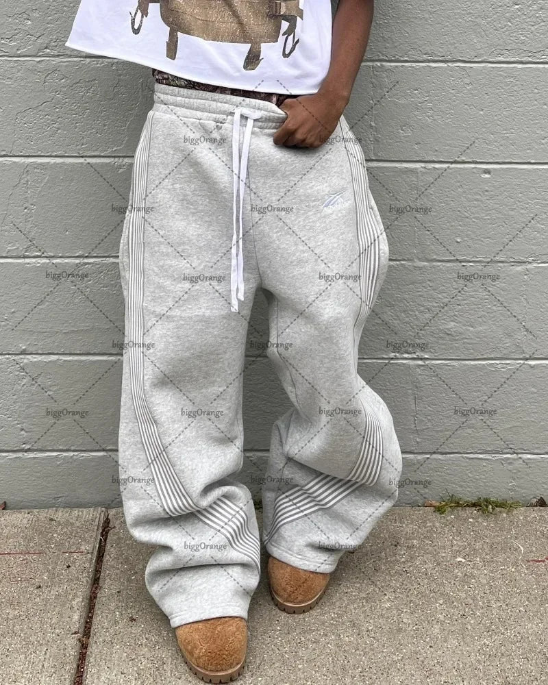 y2k high street retro striped letter wide leg pants street harajuku fashion nine point pants loose versatile oversized trousers menswear bottoms
