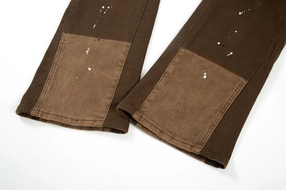 swag hip hop speckle ink flare jeans streetwear patchwork mens cargo jean pants washed logging trousers jeans male jeans overall unique cargo style 4766