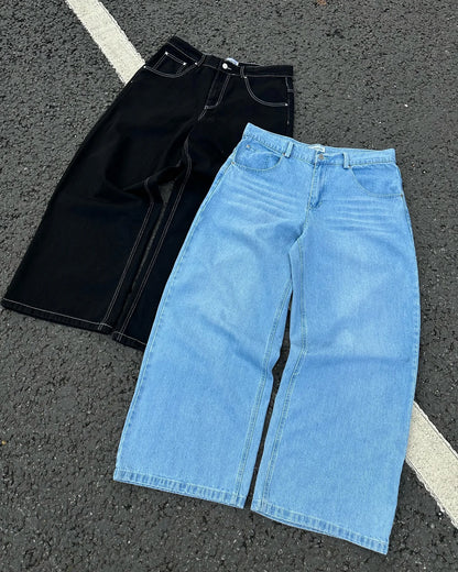 Y2K Retro American Personality Design Fashionable Loose Straight Jeans Men Street Hip-hop Harajuku All-match Floor Mopping Pants Street King Limited