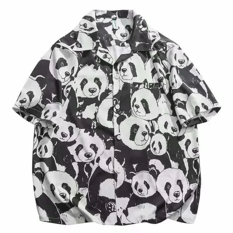 Streetwear Summer Panda Printed Shirts For Men Casual Loose Short Sleeved Camisas Summer Panda Printed Shirts For Men Casual Loose Short Sleeved Camisas Couples Streetwear Fashion Tee Shirt Luxury Social Shirt Fashion Sweater Jacket With Graphic Design For Men