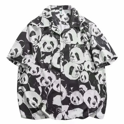 Streetwear Summer Panda Printed Shirts For Men Casual Loose Short Sleeved Camisas Summer Panda Printed Shirts For Men Casual Loose Short Sleeved Camisas Couples Streetwear Fashion Tee Shirt Luxury Social Shirt Fashion Sweater Jacket With Graphic Design For Men