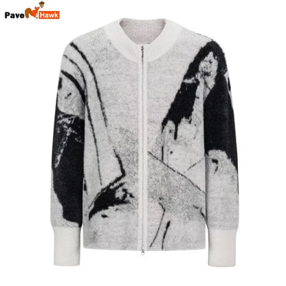 Color Blocked Gradient Cardigan Mens Imitation Mink Fur Jacquard Trend Couple Knitted Jacket Zipper High Street Sweater Coats Street King Limited