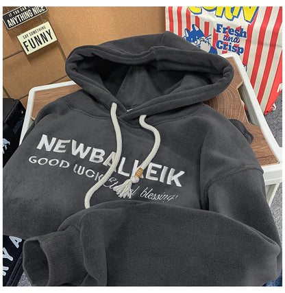 Winter Warm Thickened Casual Men's Hoodie Korean Fashion Embroidery Letters Sweater Harajuku Street Unisex Hoodies Street King Limited