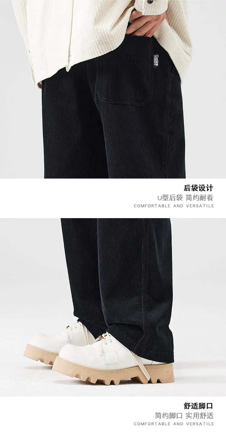 corduroy pants mens fashion loose casual straight large size wide leg baggy trousers office man commuter business corduroy pant unique default style 2069