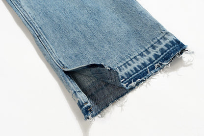 streetwear ropa hombre lightning pattern washed split jeans for men washed pocket baggy casual denim trousers oversized cargos 1 unique cargo style 638