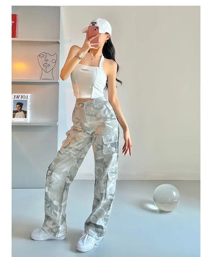Camouflage grey cargo pants women American vintage streetwear straight loose summer hiphop hot pants ins cargo pants womens 2023 Street King Limited