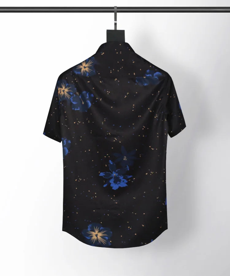 New 2021 luxury Men Classic Hibiscus Flowers Ink Fashion 50% Silk Casual Shirts Shirt high quality Pocket Short sleeves #A43 Street King Limited