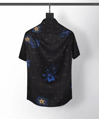 New 2021 luxury Men Classic Hibiscus Flowers Ink Fashion 50% Silk Casual Shirts Shirt high quality Pocket Short sleeves #A43 Street King Limited