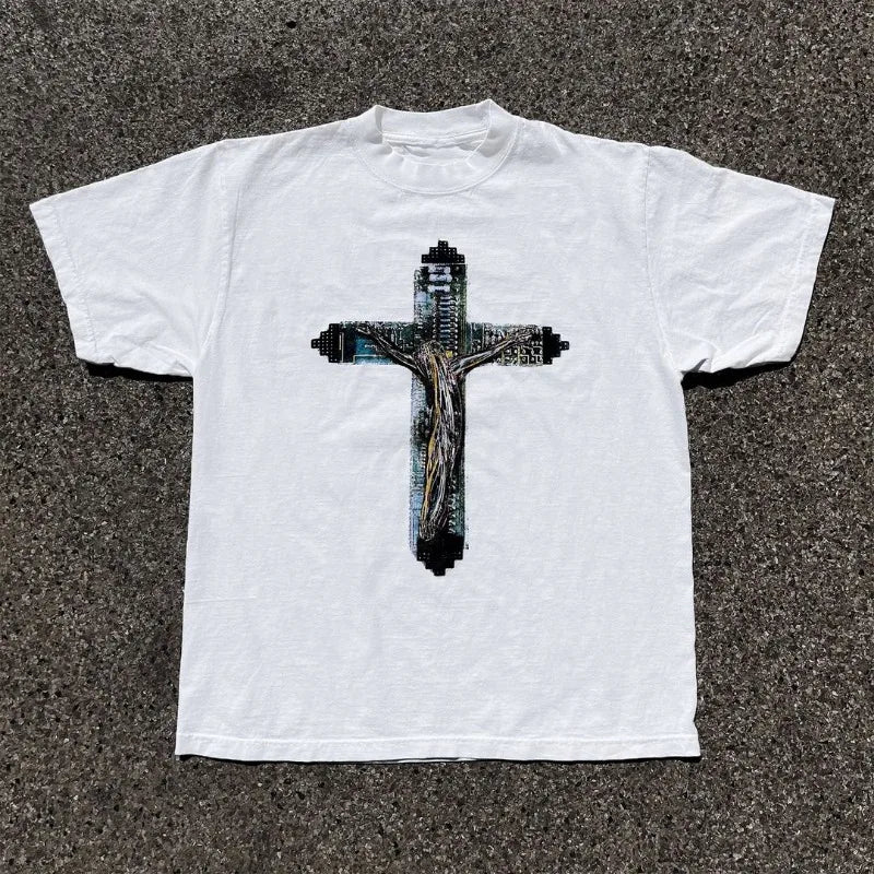 2024 Summer American Retro Personalized Anime Print Oversized Short-sleeved Men Y2k Harajuku Fashion Casual Loose T-shirt Women Street King Limited