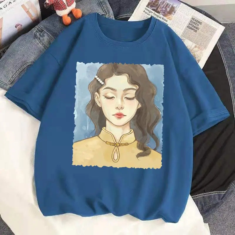 Pure cotton short-sleeved large size versatile T-shirt women's loose new student top trendy women clothing y2k tops emo clothes Street King Limited