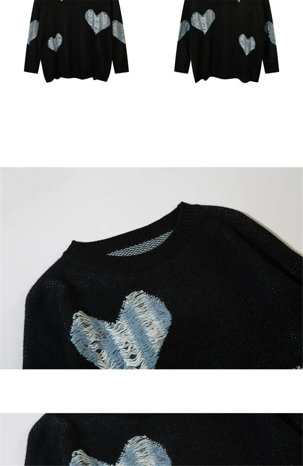 2023 Vintage Sweater Ripped Distressed Heart Graphic Knitted Jumpers Men Streetwear Harajuku Oversized Sweaters Y2K Pullover Street King Limited