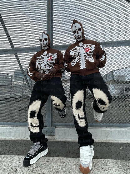 Men Gothic Skeleton Graphic Hoodies zip up Harajuku Punk Fashion clothing Sweatshirt Zipper Oversized Streetwear Style Jacket Street King Limited