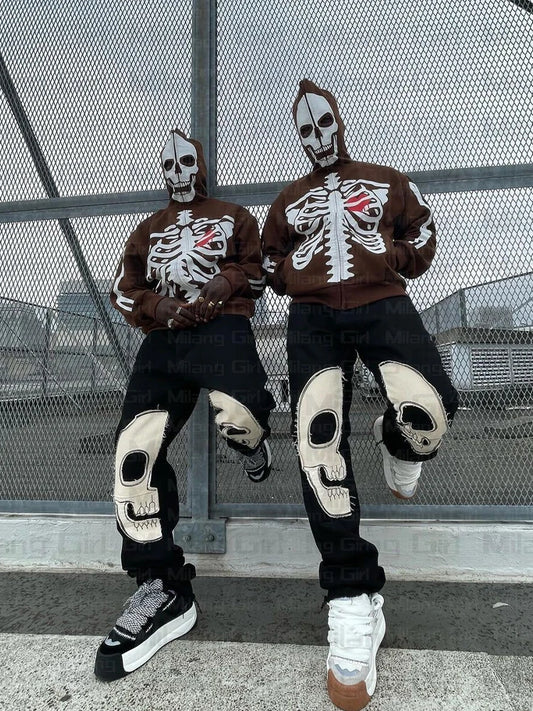 Men Gothic Skeleton Graphic Hoodies zip up Harajuku Punk Fashion clothing Sweatshirt Zipper Oversized Streetwear Style Jacket Street King Limited