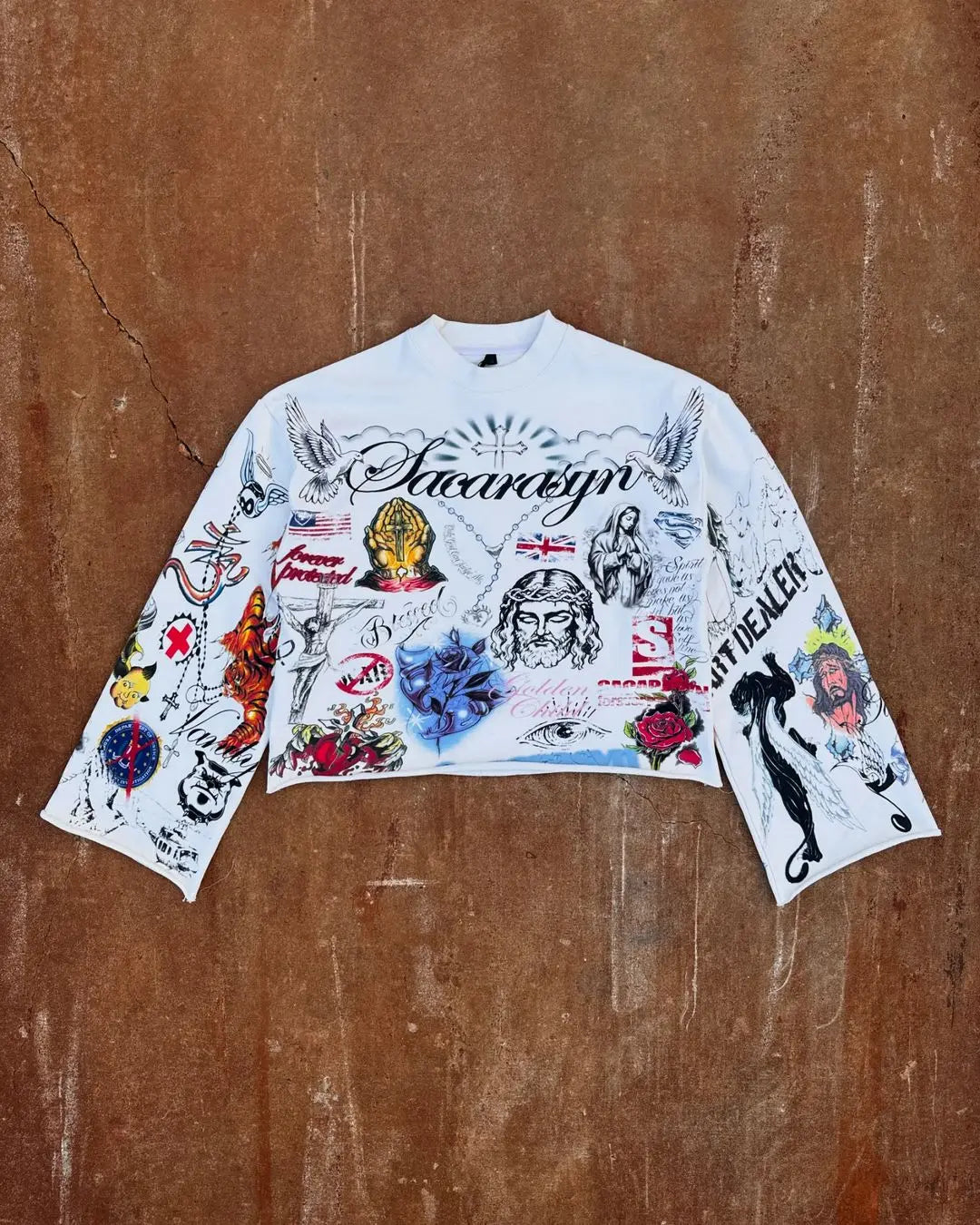 European and American Harajuku Retro Streetwear Gothic Punk Style Letter Print Long-sleeved Men Hip-hop Trend Oversized T-shirt Street King Limited